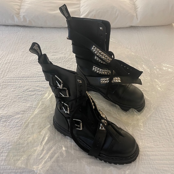 Goth-Punk Black Leather Boots by \'Demonia\' main image 4